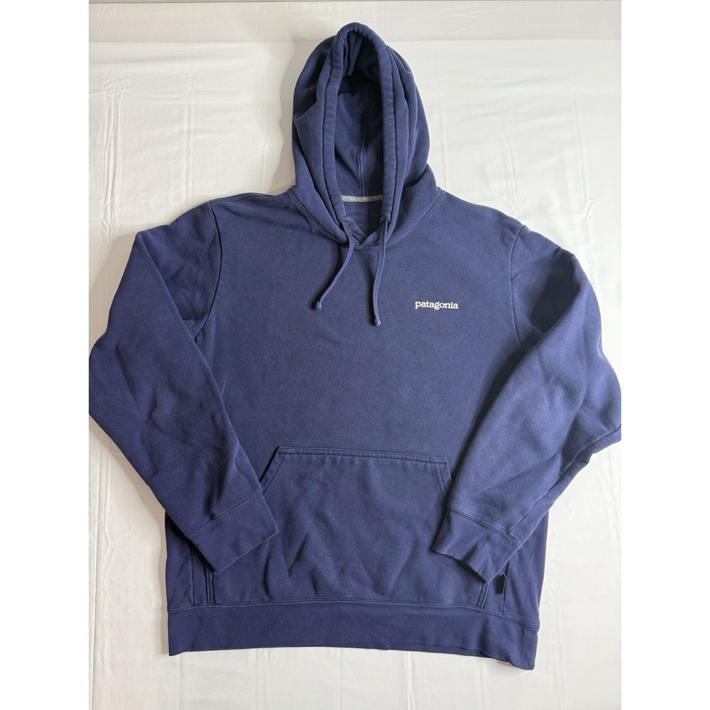 Patagonia Fitz Roy Horizons Uprisal Hoodie Women's L Men's M Blue Pullover
